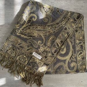 Pashmina & Silk Scarf | Gold & Green